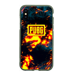 Чехол iPhone XS Max матовый PUBG огненое лого, цвет: 3D-темно-зеленый