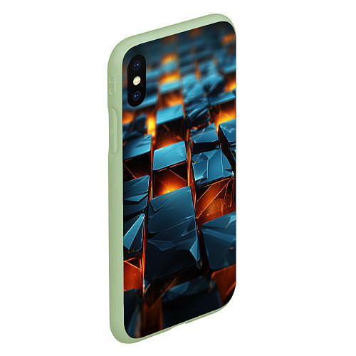 Чехол iPhone XS Max матовый Темные плитки в лаве / 3D-Салатовый – фото 2