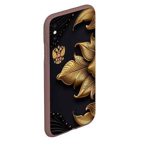 Чехол iPhone XS Max матовый Золотой герб России / 3D-Коричневый – фото 2