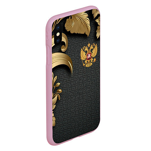Чехол iPhone XS Max матовый Золотой герб России и объемные узоры / 3D-Розовый – фото 2