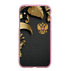 Чехол iPhone XS Max матовый Золотой герб России и объемные узоры
