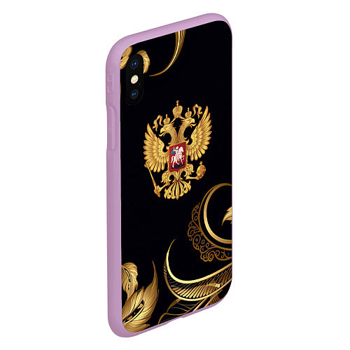 Чехол iPhone XS Max матовый Золотой герб России и объемные листья / 3D-Сиреневый – фото 2