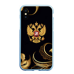 Чехол iPhone XS Max матовый Золотой герб России и объемные листья