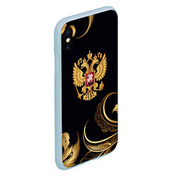 Чехол iPhone XS Max матовый Золотой герб России и объемные листья, цвет: 3D-голубой — фото 2