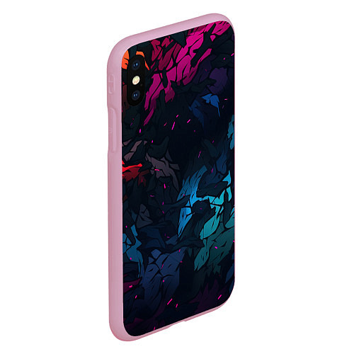 Чехол iPhone XS Max матовый Темная цветная абстракция пятнами / 3D-Розовый – фото 2