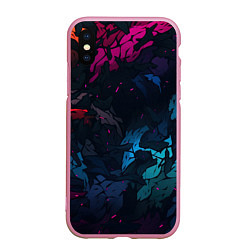 Чехол iPhone XS Max матовый Темная цветная абстракция пятнами, цвет: 3D-розовый