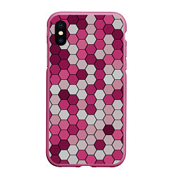 Чехол iPhone XS Max матовый Камуфляж гексагон розовый, цвет: 3D-малиновый