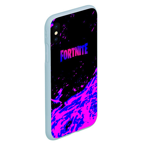 Чехол iPhone XS Max матовый Fortnite neon logo steel / 3D-Голубой – фото 2