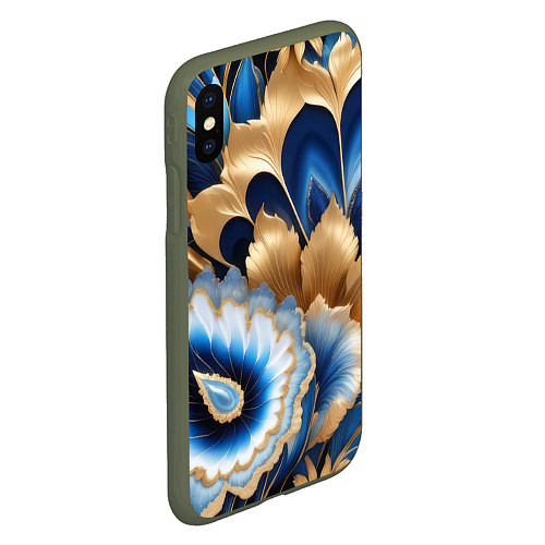Чехол iPhone XS Max матовый Королевский синий с золотом / 3D-Темно-зеленый – фото 2