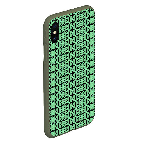 Чехол iPhone XS Max матовый Чёрные узоры на зелёном / 3D-Темно-зеленый – фото 2