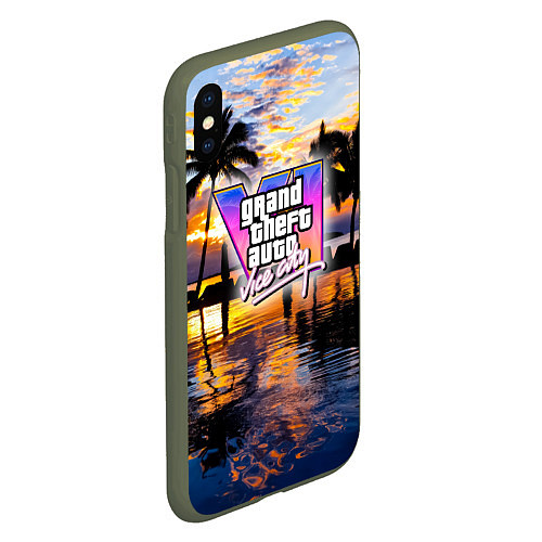 Чехол iPhone XS Max матовый Grand theft auto 6 vice city / 3D-Темно-зеленый – фото 2