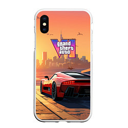 Чехол iPhone XS Max матовый GTA 6 авто вид сзади, цвет: 3D-белый