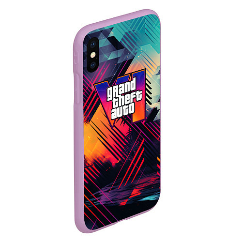 Чехол iPhone XS Max матовый GTA 6 аbstract logo / 3D-Сиреневый – фото 2