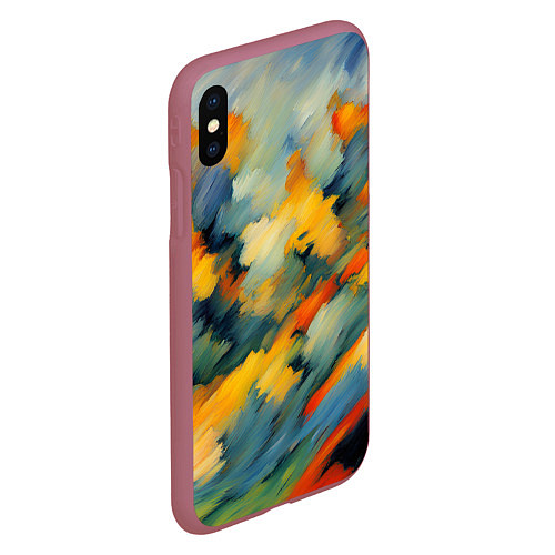 Чехол iPhone XS Max матовый Жёлтые и синие мазки / 3D-Малиновый – фото 2