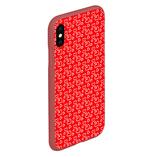 Чехол iPhone XS Max матовый Паттерн маленькие сердечки розовый / 3D-Красный – фото 2