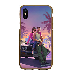 Чехол iPhone XS Max матовый GTA 6 Люсия и Джейсен, цвет: 3D-коричневый