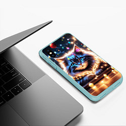 Чехол iPhone XS Max матовый Кот с гирляндой среди новогодних украшений, цвет: 3D-мятный — фото 2