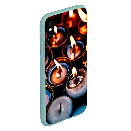 Чехол iPhone XS Max матовый Новогодние горящие свечи / 3D-Мятный – фото 2