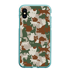 Чехол iPhone XS Max матовый Кошки - камуфляж, цвет: 3D-мятный