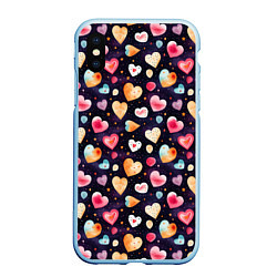 Чехол iPhone XS Max матовый Паттерн с сердечками на Валентинов день, цвет: 3D-голубой
