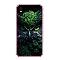 Чехол iPhone XS Max матовый Зеленая фэнтази сова, цвет: 3D-розовый
