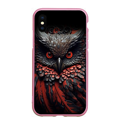 Чехол iPhone XS Max матовый Черная сова с красными крыльями