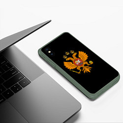 Чехол iPhone XS Max матовый Герб РФ орёл имперский, цвет: 3D-темно-зеленый — фото 2