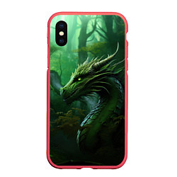Чехол iPhone XS Max матовый Зеленый лесной дракон 2024