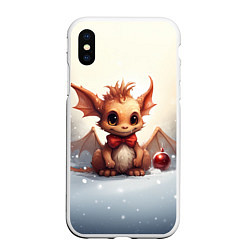 Чехол iPhone XS Max матовый Маленький дракоша на снежном фоне