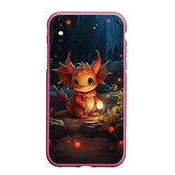 Чехол iPhone XS Max матовый Дракошка и огоньки, цвет: 3D-малиновый