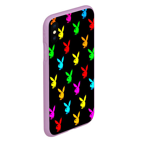 Чехол iPhone XS Max матовый Playboy pattern неон / 3D-Сиреневый – фото 2