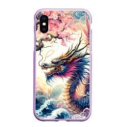 Чехол iPhone XS Max матовый Japanese dragon and sakura - engraving