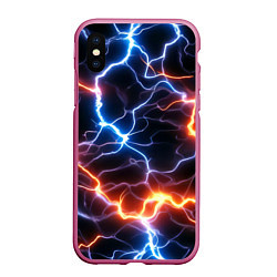 Чехол iPhone XS Max матовый Красно-синие молнии