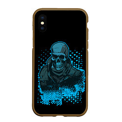 Чехол iPhone XS Max матовый Синий скелет на чёрном фоне