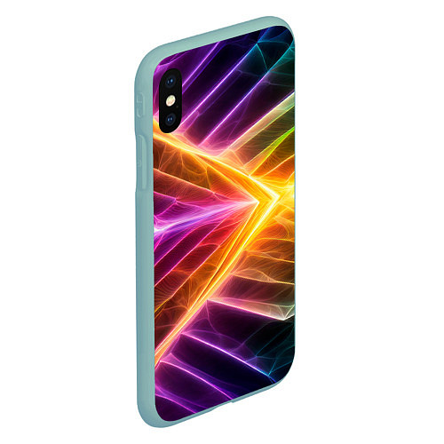 Чехол iPhone XS Max матовый Неоновые молнии в цветном льду / 3D-Мятный – фото 2