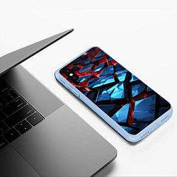 Чехол iPhone XS Max матовый Синие абстрактные плиты и красное свечение, цвет: 3D-голубой — фото 2