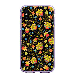 Чехол iPhone XS Max матовый Хохломская роспись разноцветные цветы