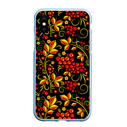 Чехол iPhone XS Max матовый Хохломская роспись золотистые листья чёрном фоне