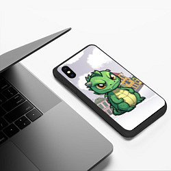 Чехол iPhone XS Max матовый Зеленый дракон на снежном фоне, цвет: 3D-черный — фото 2