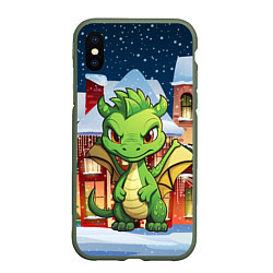 Чехол iPhone XS Max матовый Дракон новогодняя ночь, цвет: 3D-темно-зеленый