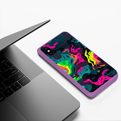 Чехол iPhone XS Max матовый Яркие кислотные разноцветные пятна в виде камуфляж, цвет: 3D-фиолетовый — фото 2