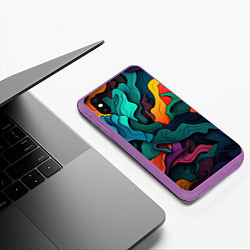 Чехол iPhone XS Max матовый Яркие кислотные разноцветные пятна в виде камуфляж, цвет: 3D-фиолетовый — фото 2