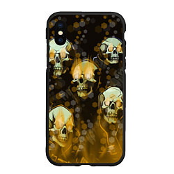 Чехол iPhone XS Max матовый Жёлтые черепа на чёрном фоне, цвет: 3D-черный