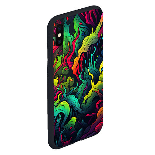 Чехол iPhone XS Max матовый Абстрактный камуфляж в кислотных абстрактных пятна / 3D-Черный – фото 2