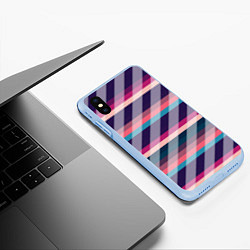 Чехол iPhone XS Max матовый Косая клетка: разные оттенки фиолетового, цвет: 3D-голубой — фото 2