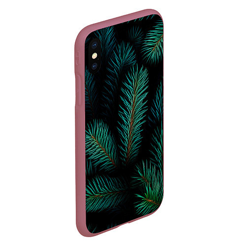 Чехол iPhone XS Max матовый Хвоя - паттерн / 3D-Малиновый – фото 2