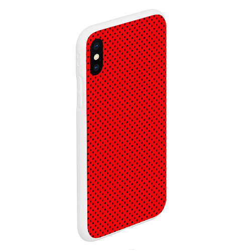 Чехол iPhone XS Max матовый Красный в чёрный маленький горошек / 3D-Белый – фото 2