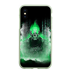 Чехол iPhone XS Max матовый Зелёный скелет в дыму, цвет: 3D-салатовый