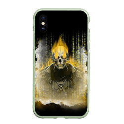 Чехол iPhone XS Max матовый Жёлтый скелет в дыму