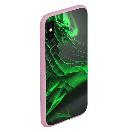 Чехол iPhone XS Max матовый Зелёная сеть на чёрном фоне / 3D-Розовый – фото 2